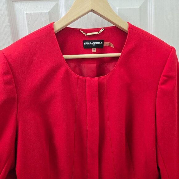 Karl Lagerfeld Paris 16 Red Full zip Blazer with Peplum Faux Front Pockets - Picture 10 of 11